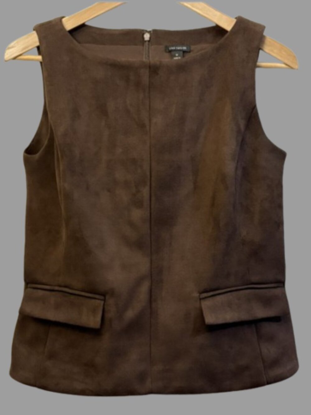 Ann Taylor S Women’s Brown Faux Suede Boat Neck Zip Sleeveless Vest S PETITE